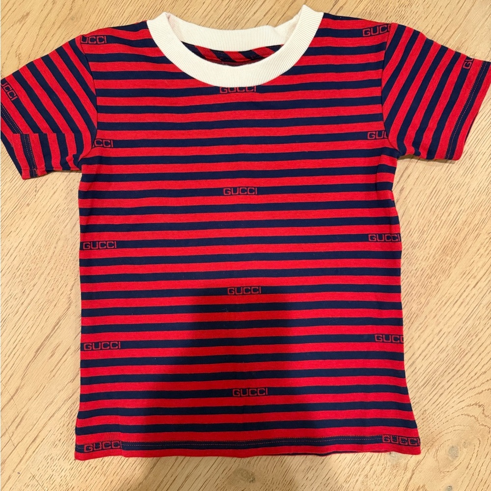 Gucci Red and Navy Striped Short Sleeve Tee